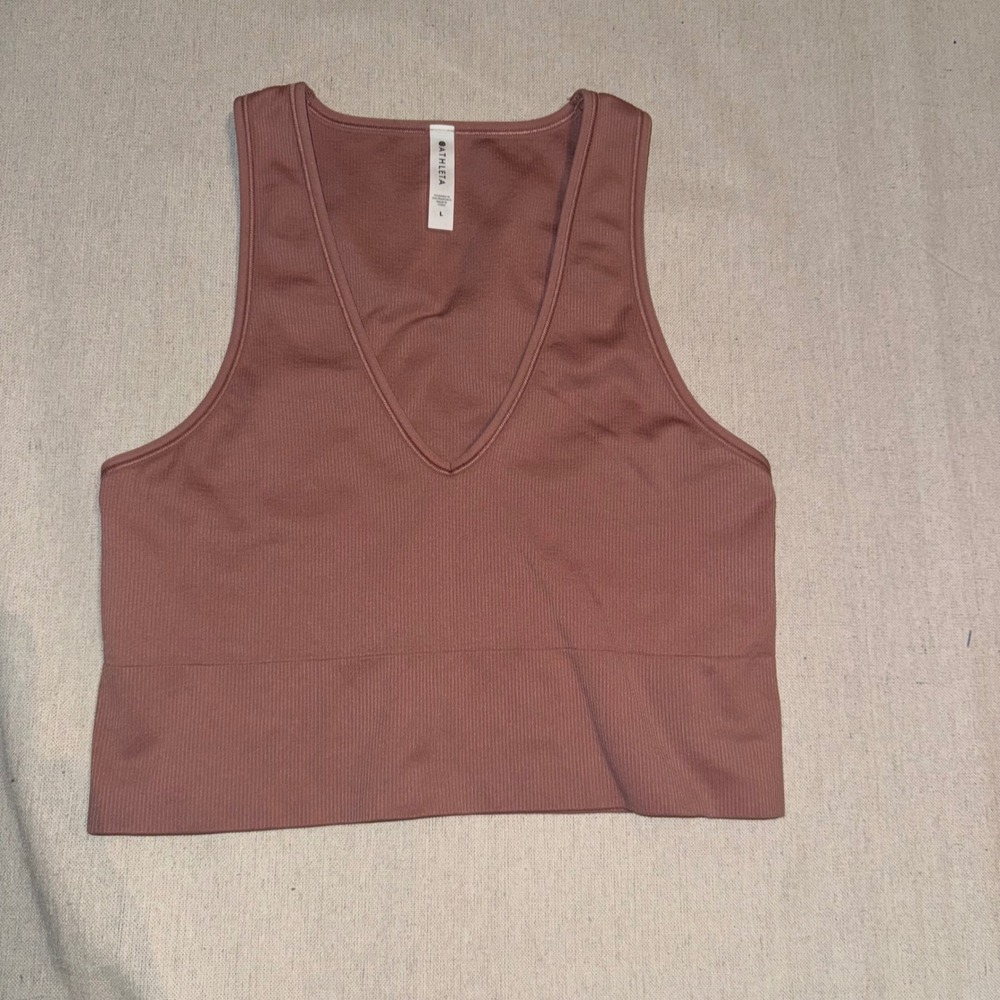 Athleta Aurora Seamless Crop Ribbed Tank V-Neck Mauve Pink Large 556403